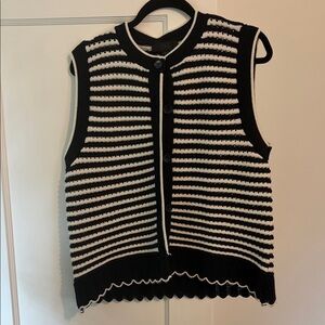 Zara Black and White Striped Sleeveless Cardigan